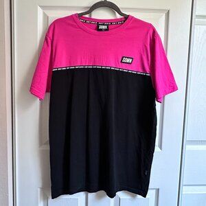Men's Large SDMN Sidemen Two Tone Colorblock Pink & Black Logo Cotton T-shirt